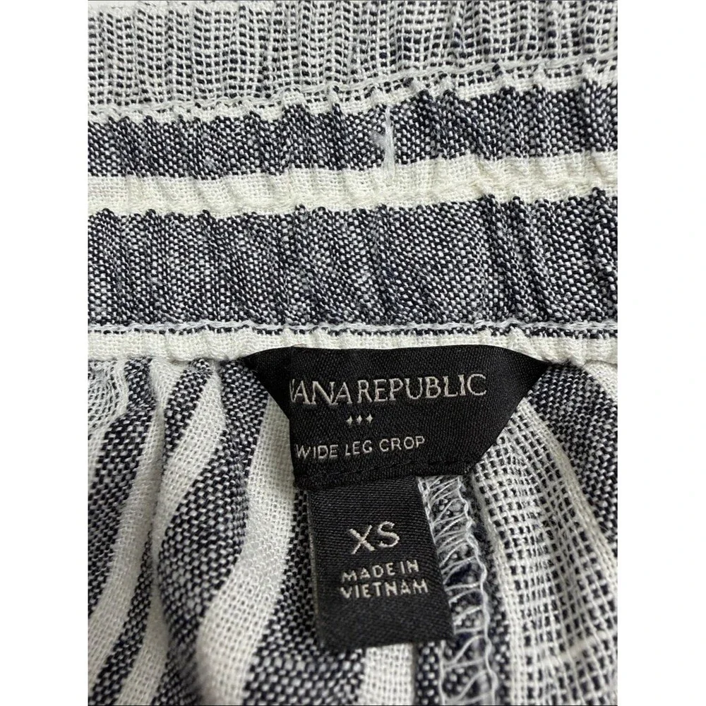 Banana Republic Linen Blend Wide Leg Crop Pants XS Black White Stripe Coastal